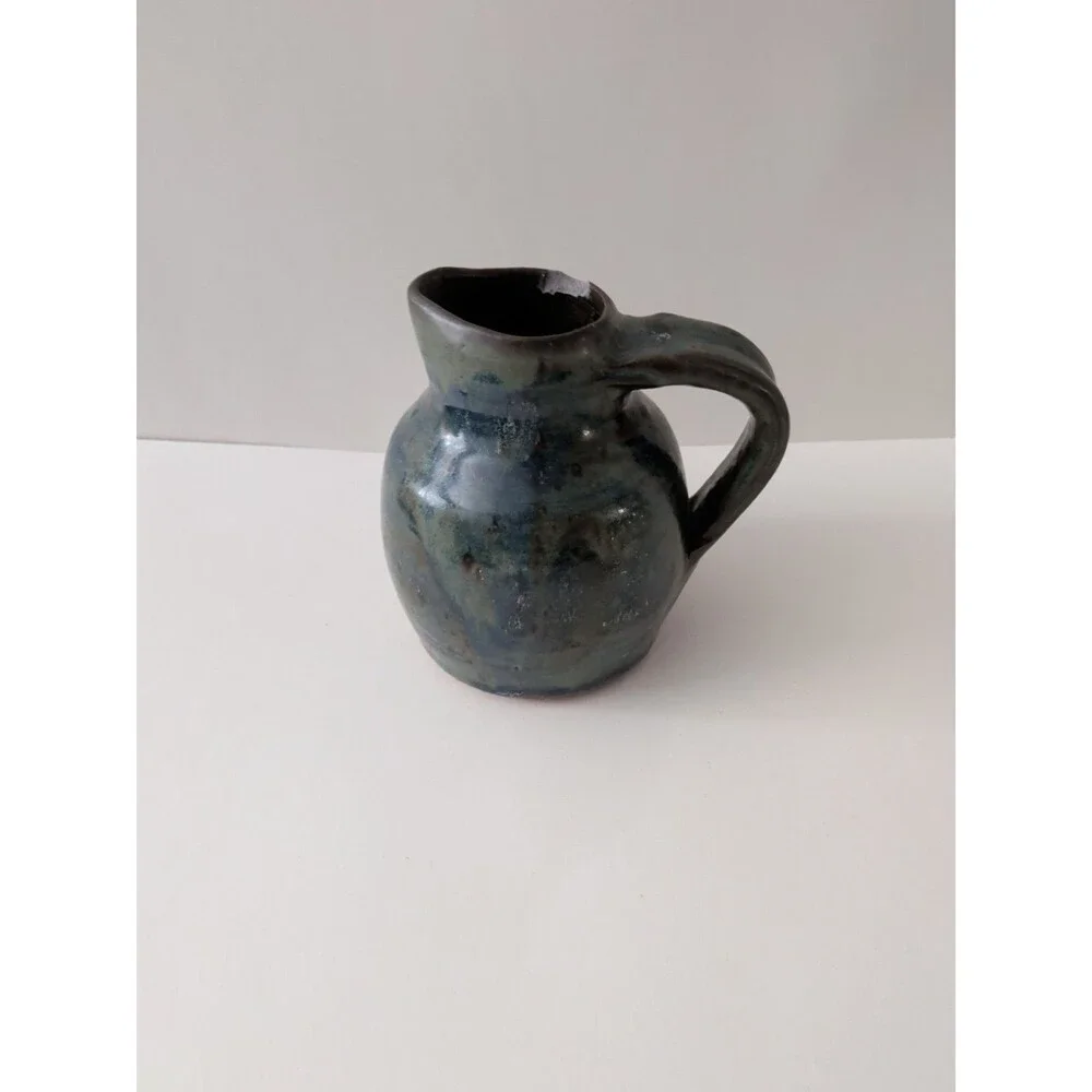Vintage Handmade Pottery Pitcher Says Ohio Damaged Chipped